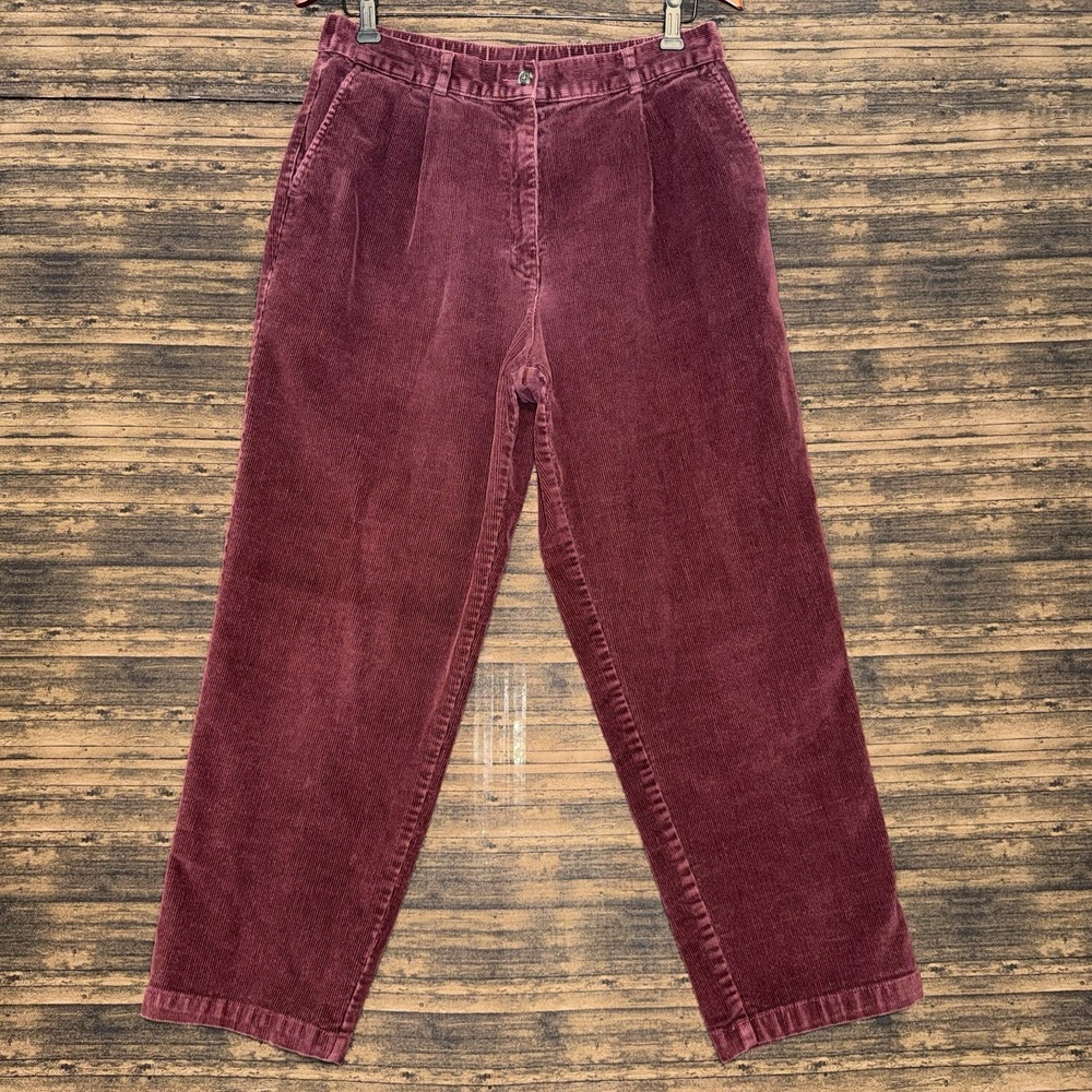 VTG L.L. Bean Corduroy Pants Women's 12 Petite Burgundy Straight Leg Stretch